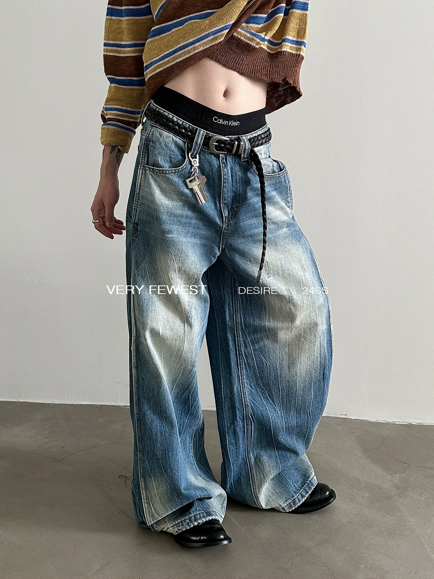 Washed Wide-Leg Straight Denim Jeans WN8910