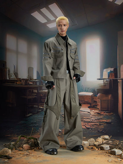 Detachable Patchwork Corduroy Wide Leg Pants WN21368