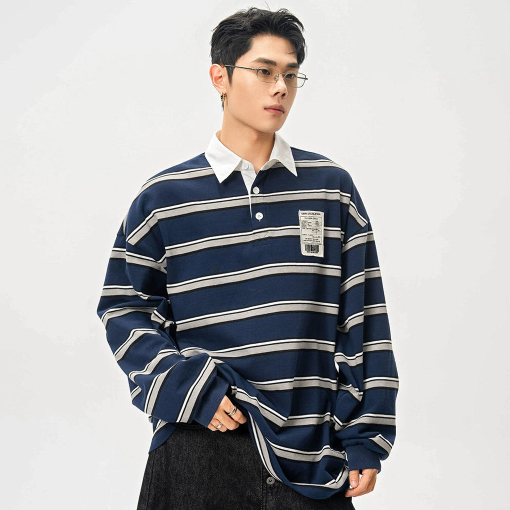 Colorblock Stripe Long Sleeve Polo Shirt WN20865