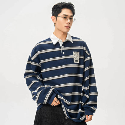 Colorblock Stripe Long Sleeve Polo Shirt WN20865