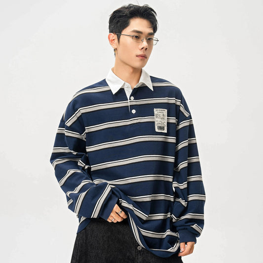 Colorblock Stripe Long Sleeve Polo Shirt WN20865