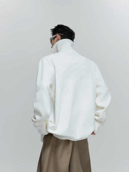 Pearl Embellished High-Neck Cable Knit Sweater WN21714