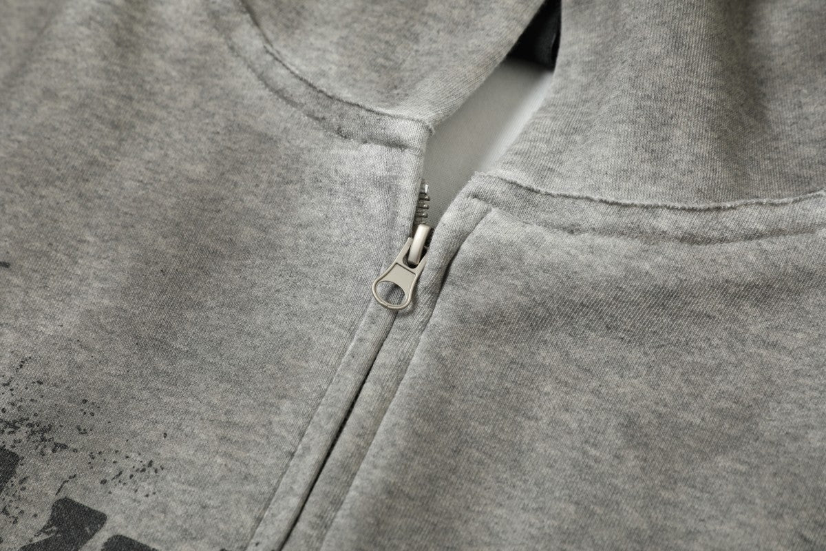 Gradient Washed Stain Dye Zipper Hoodie WN25616