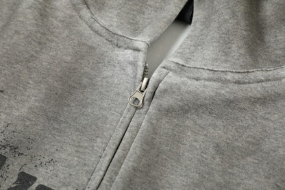 Gradient Washed Stain Dye Zipper Hoodie WN25616