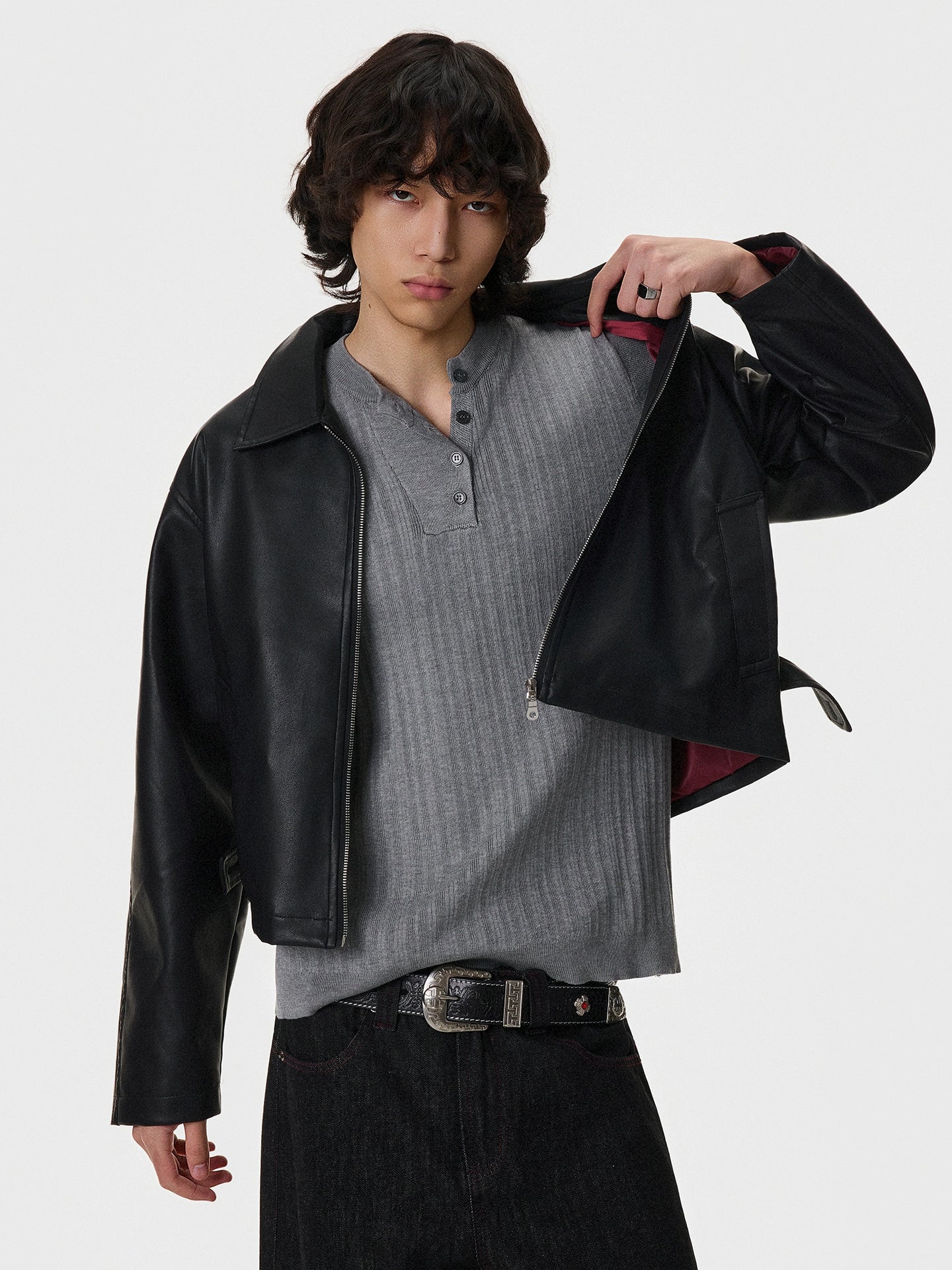 Turn-Down Collar Short PU Leather Jacket WN21395