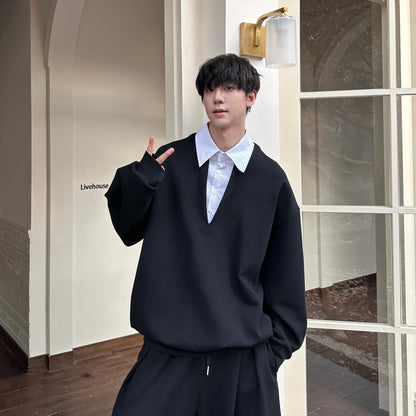 Fake Layered Sweatshirt & Wide Leg Pants Setup WN25192