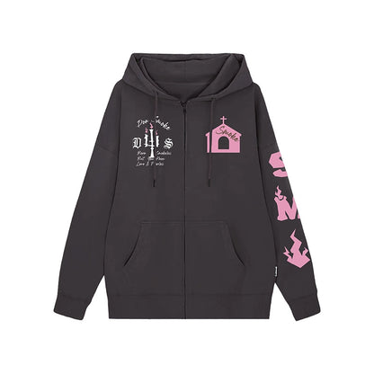 Castle Print Fleece Zipper Hoodie WN10086