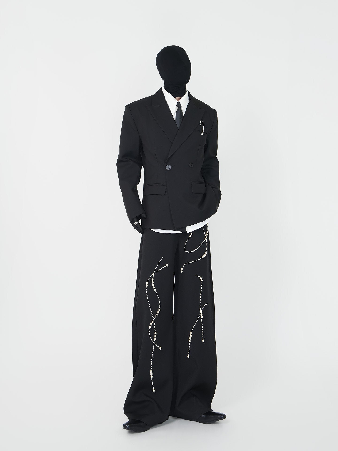 Wrinkle Beaded Draped Curved Wide Leg Trousers WN24146