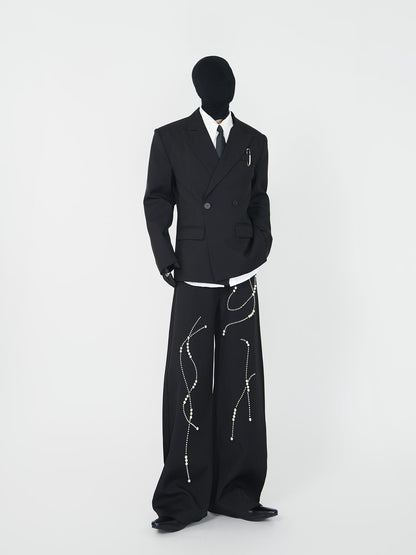Wrinkle Beaded Draped Curved Wide Leg Trousers WN24146