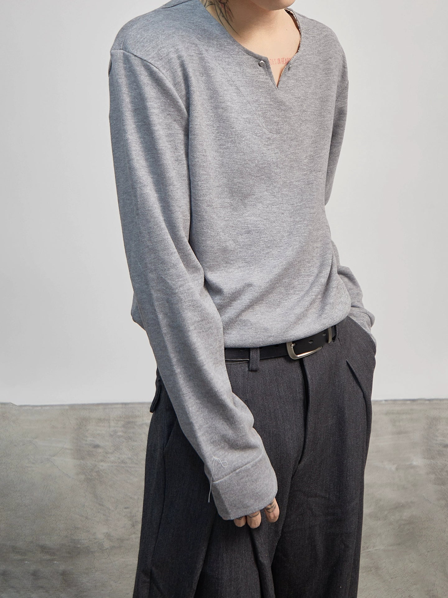 Plain Pullover Button Long Sleeve T-Shirt WN21188