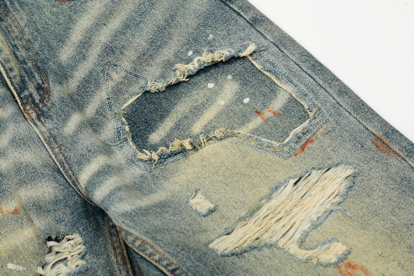 Dirty Washed Damage Flare Denim Jeans WN26103