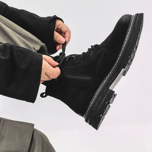 Leather Mid-Top Zipper Design Chunky Sole Boots WN19143