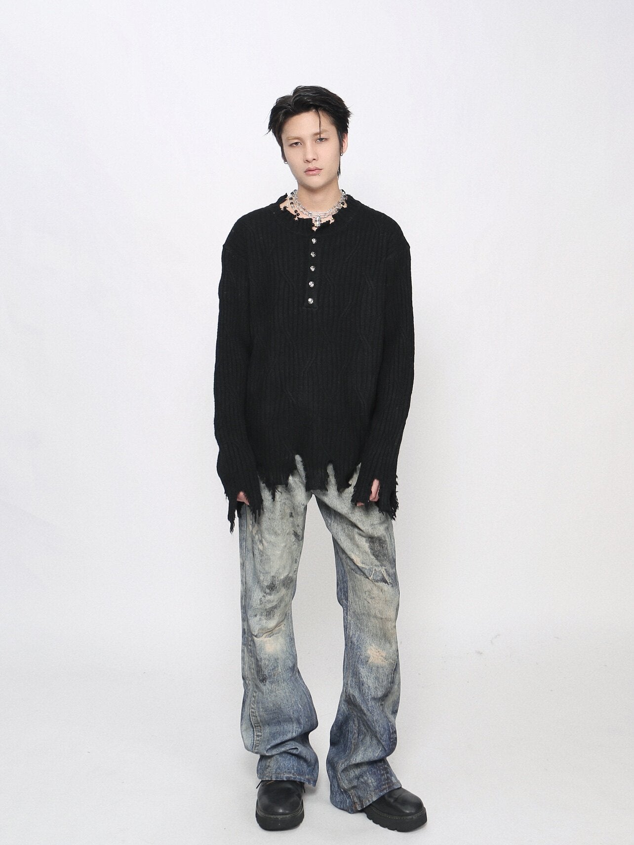 Distressed Raw Edge Knit Sweater WN24478