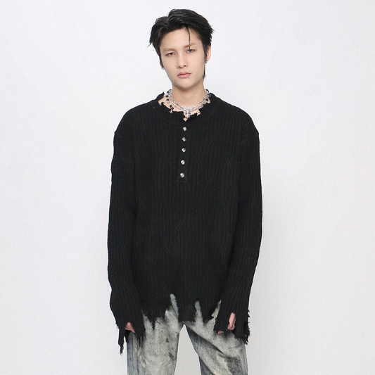 Distressed Raw Edge Knit Sweater WN24478