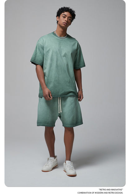 Vintage Dyed Oversize Short-sleeve T-shirt & Vintage Dyed Short Sweatpants Setup WN6642