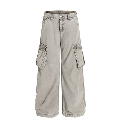 Washed Multi-Pocket Wide Leg Cargo Pants WN25852