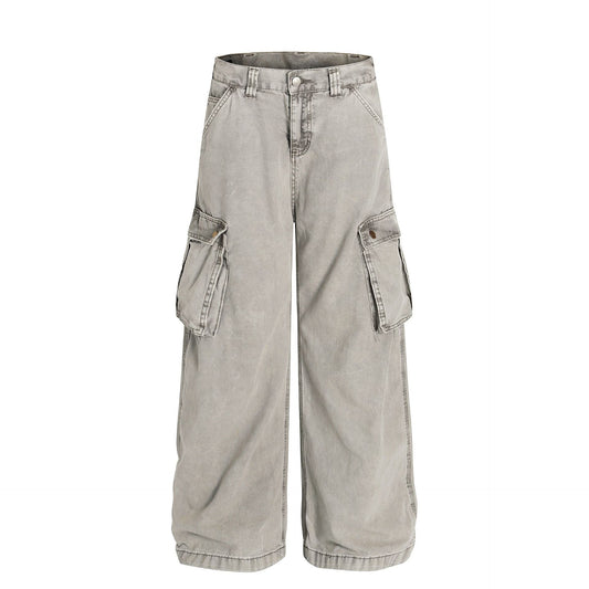 Washed Multi-Pocket Wide Leg Cargo Pants WN25852