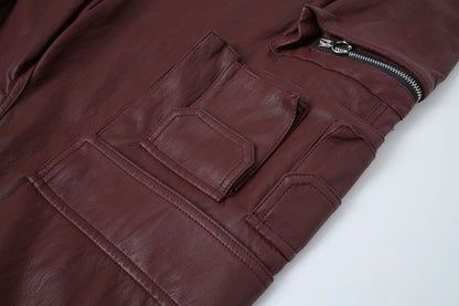 PU Leather Pocket Cropped Wide Leg Cargo Hahf Pants WN25652