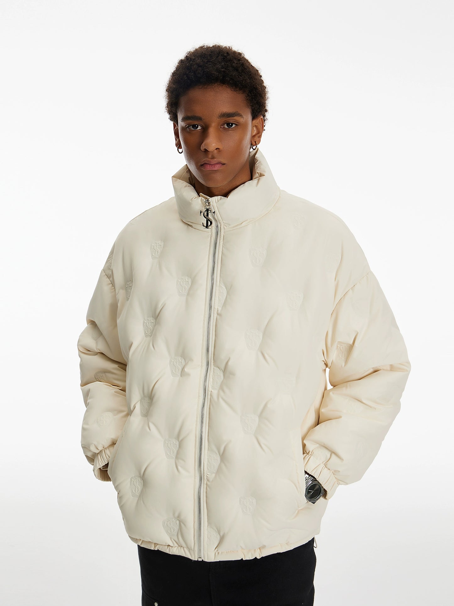 All-Over Embossed White Duck Down Jacket WN11944