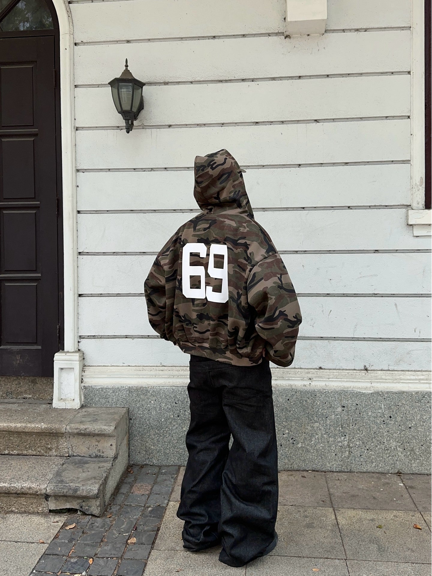 Camouflage Print Graphic Oversize Zipper Hoodie WN24396