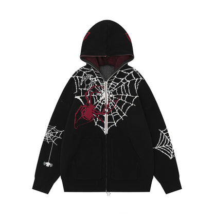 Gothic Spider JACQUARD ZIPPER HOODED KNIT CARDIGAN WN11538