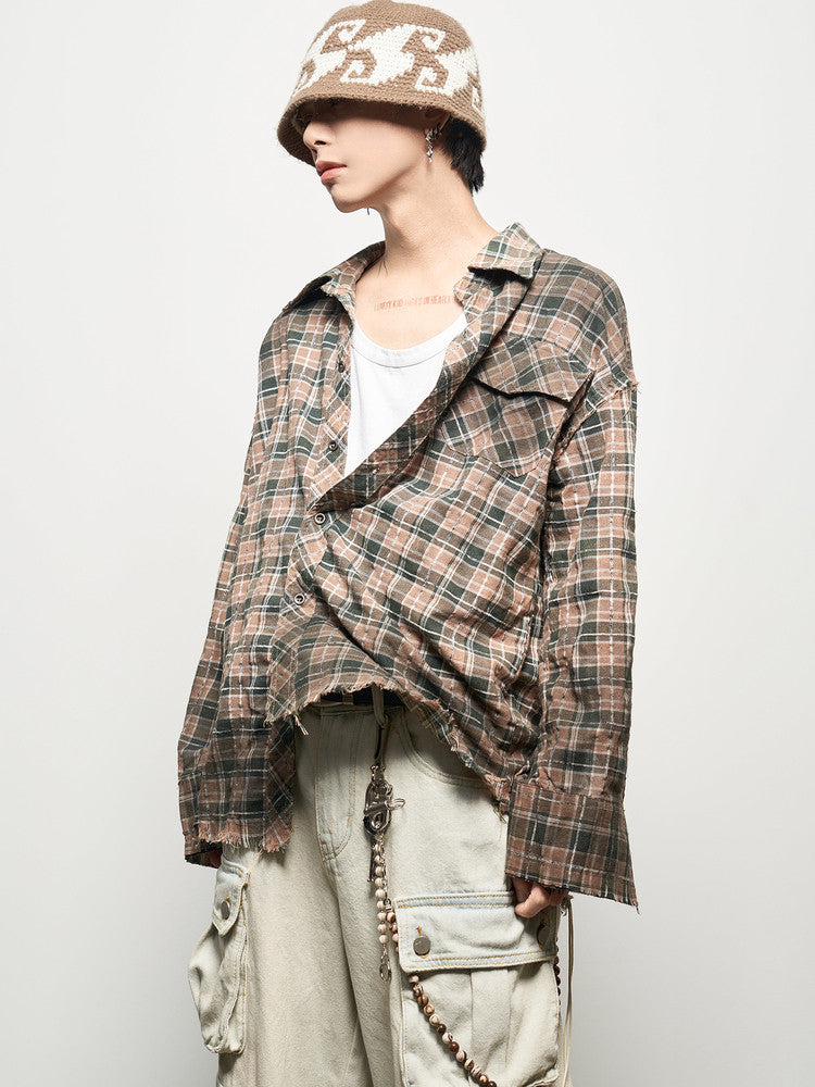 Wash Gradient Brushed Oversize Long Sleeve Shirt WN22944