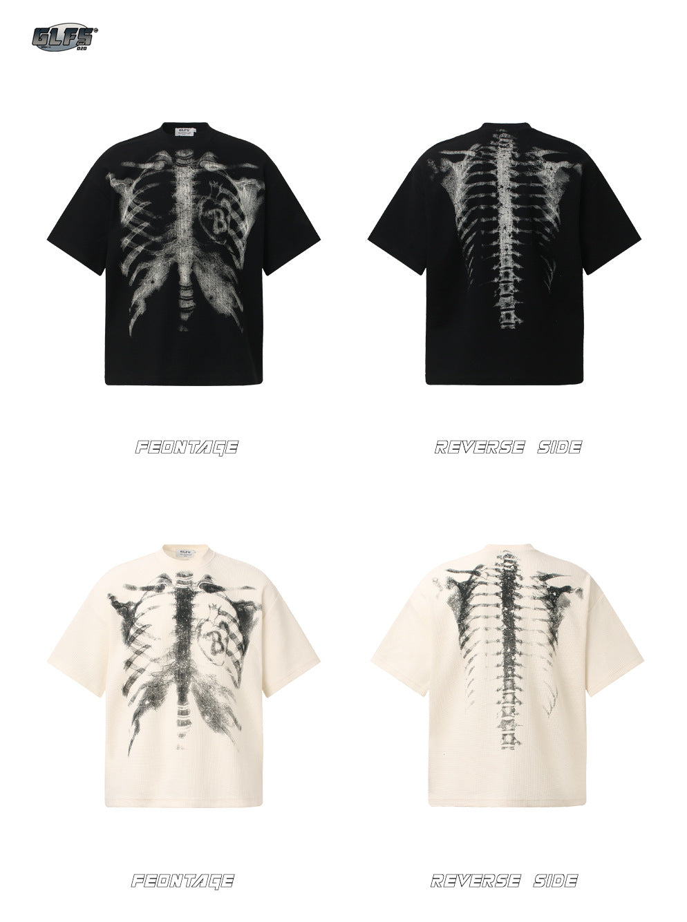 Skeleton Print Waffle Short Sleeve T-Shirt WN26593