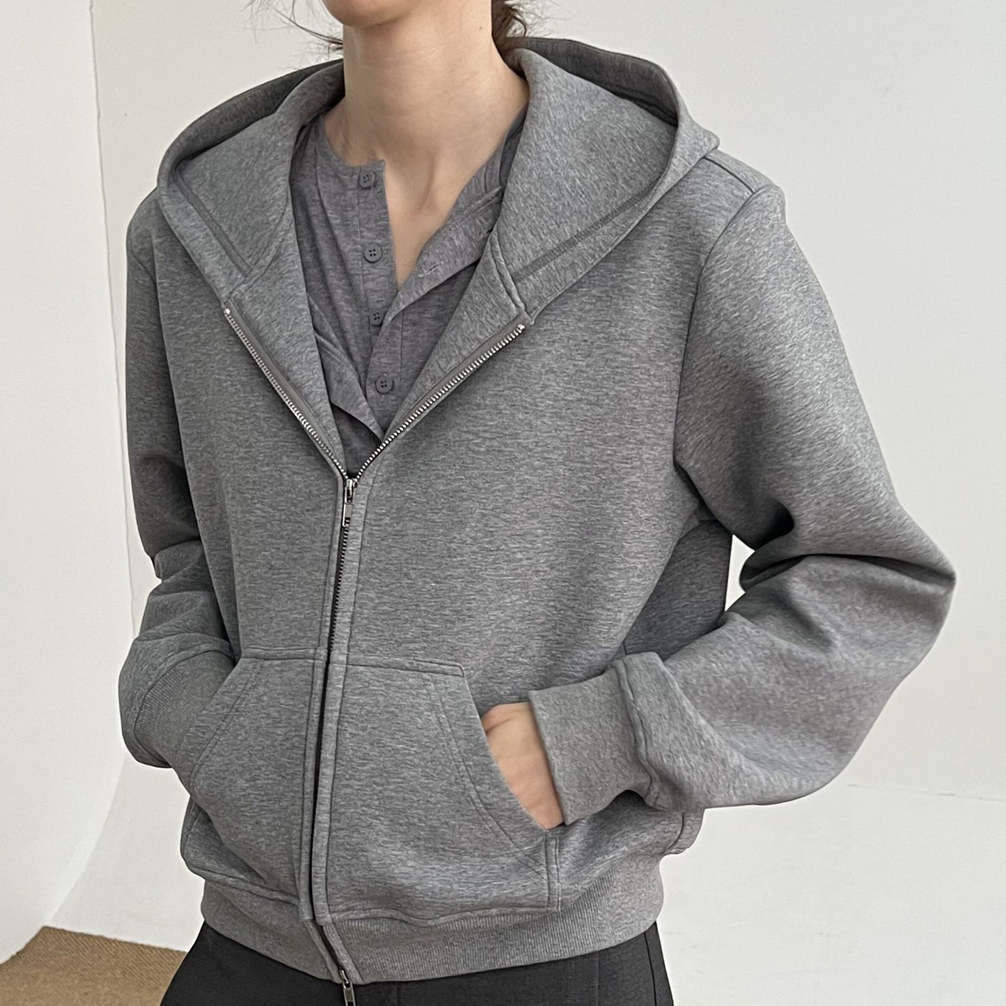 Plain Double Zipper Hoodie WN21598