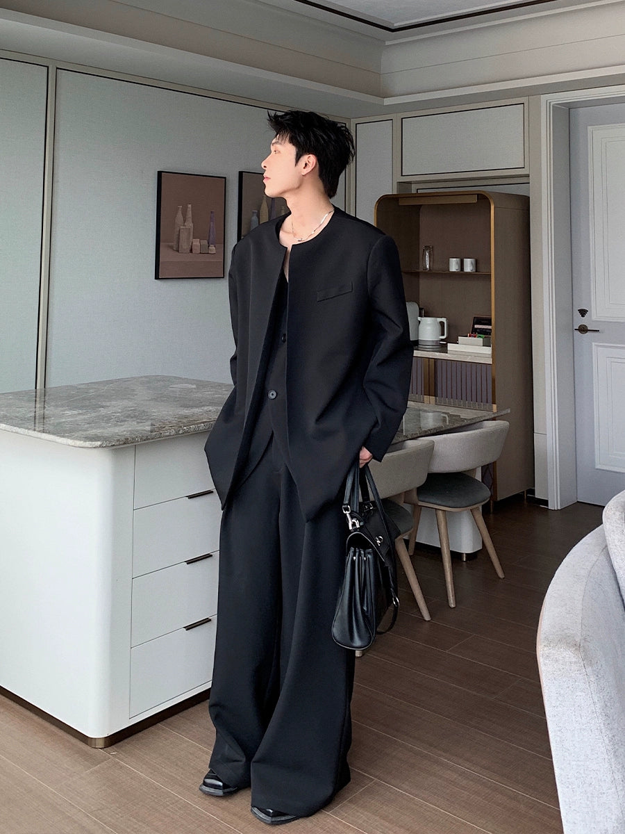 Fake Layered Tailored Jacket & Wide Leg Trousers Setup WN20399