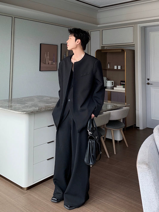 Fake Layered Tailored Jacket & Wide Leg Trousers Setup WN20399