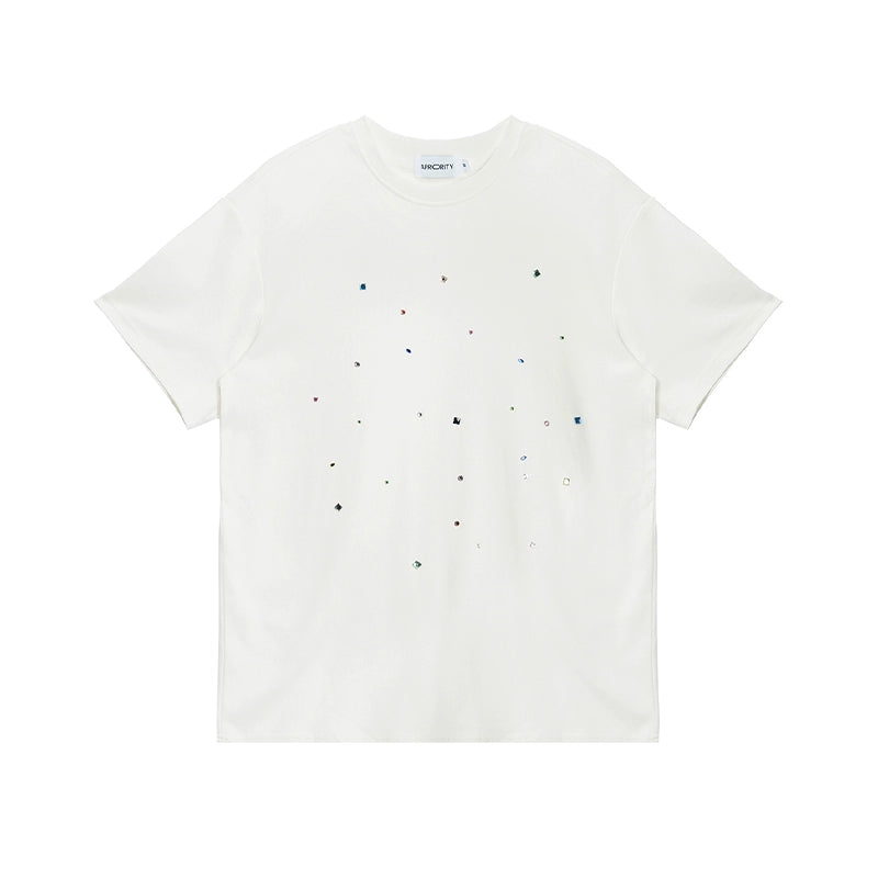 Starry Rhinestone Print Short Sleeve T-Shirt WN18880