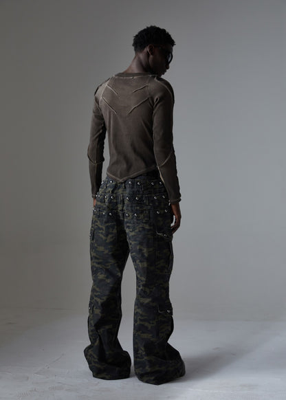 Camouflage Cargo Pocket Wide Leg Denim Jeans WN28009