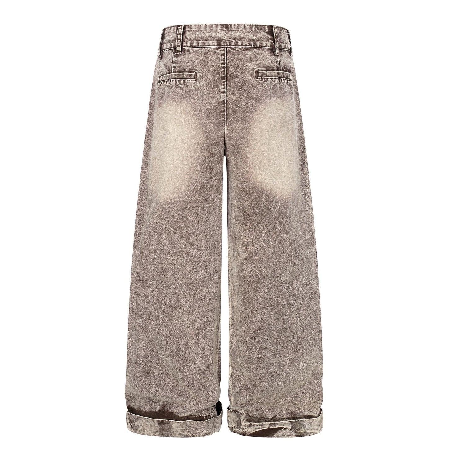 Washed Damage Wide Leg Curved Denim Jeans WN25860