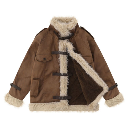 Suede Fleece Linning Furry Jacket WN10993