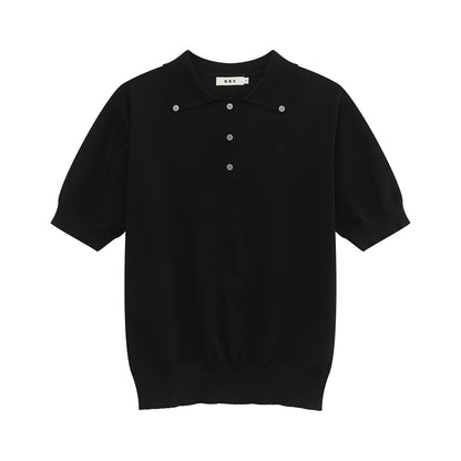 Button Collar Knit Short Sleeve T-Shirt WN24912