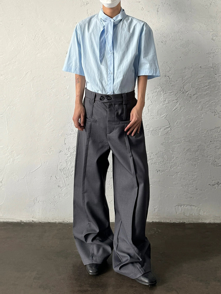 Pleats Wide Leg Straight Trousers WN19986