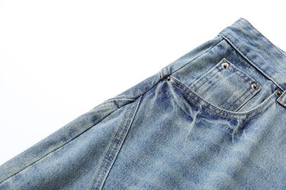 Washed Whisker Curved Cropped Denim Jeans WN25531