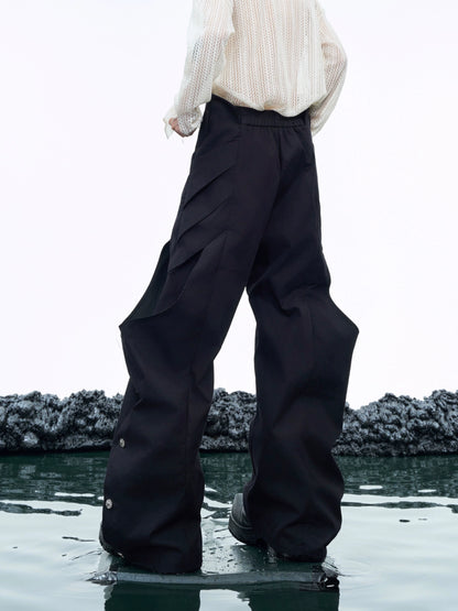 Asymmetrical Pleats Wide Leg Cargo Trousers WN10527