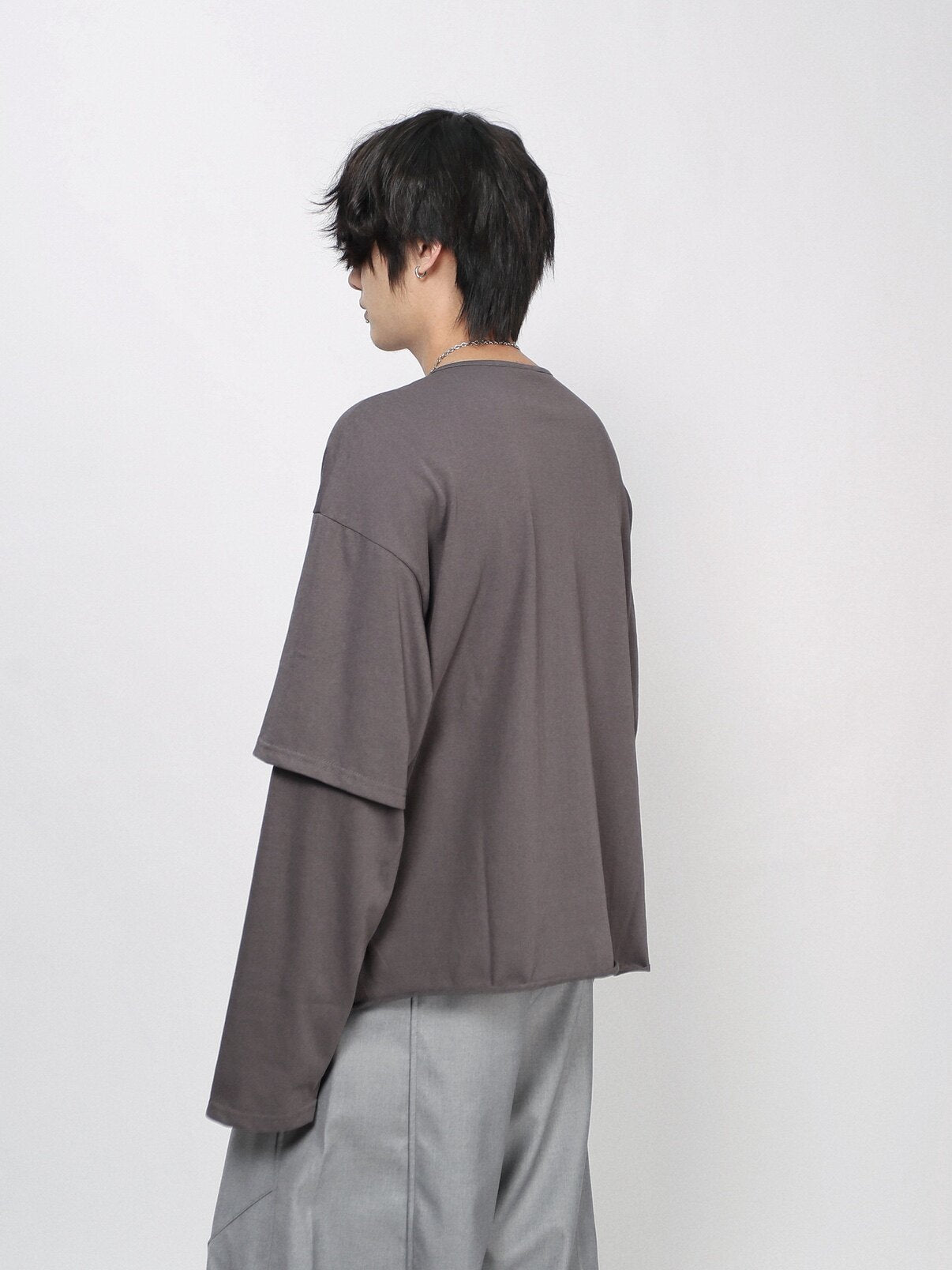 Fake Layered Print Oversize Long Sleeve T-Shirt WN24415