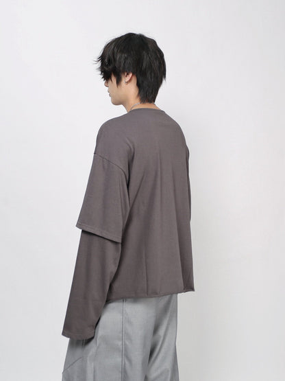 Fake Layered Print Oversize Long Sleeve T-Shirt WN24415