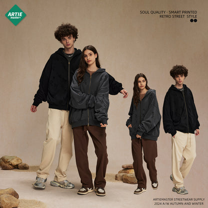 Oversize Damage Double Zipper Hoodie WN9975