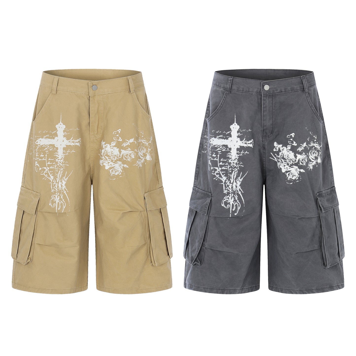Washed Wide Leg Cargo Half Pants WN25647