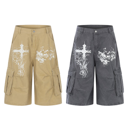 Washed Wide Leg Cargo Half Pants WN25647