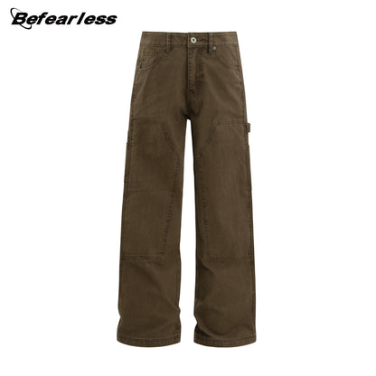 Washed Double Knee Wide Leg Cargo Pants WN26238