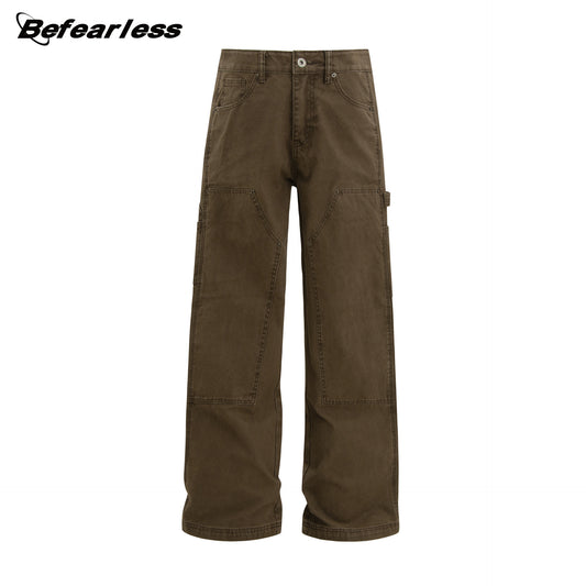 Washed Double Knee Wide Leg Cargo Pants WN26238
