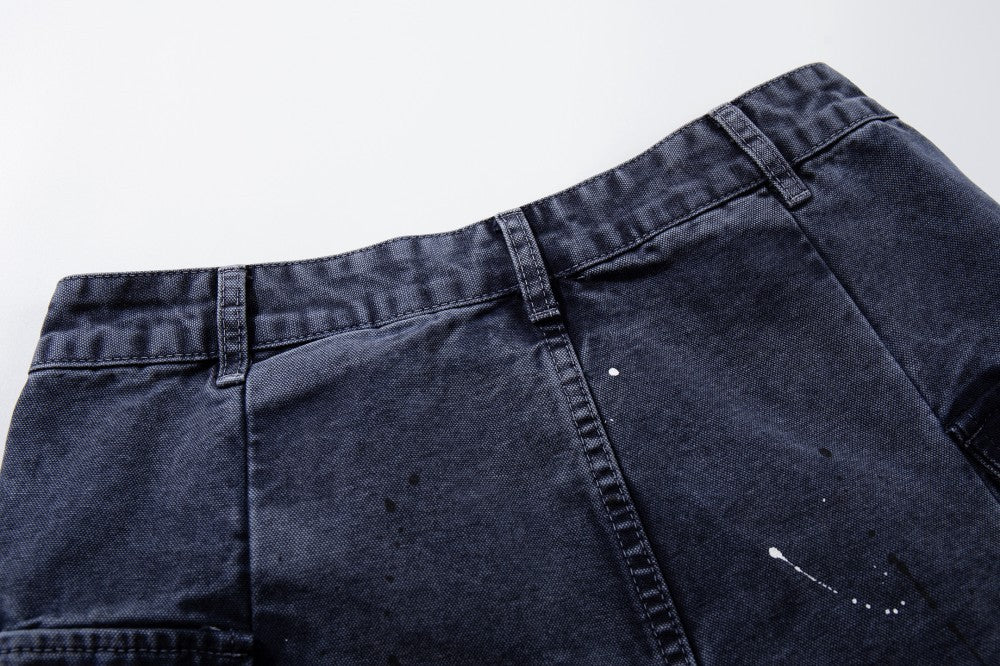 Denim Paint Splatter Multi-Pocket Wide Leg Half Pants WN27938