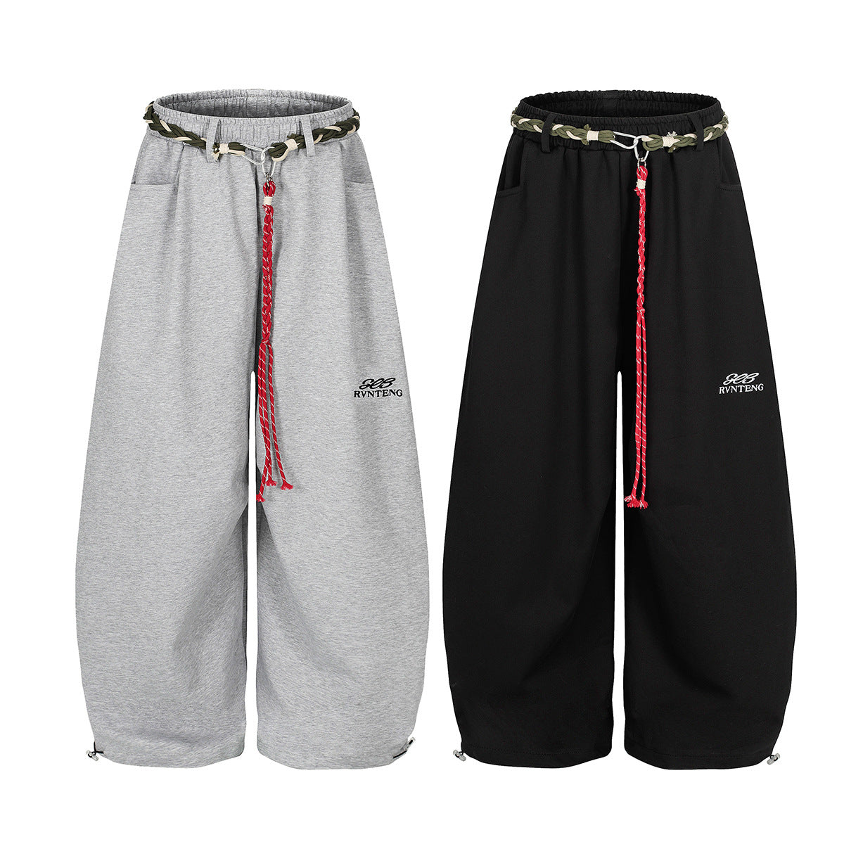 Rope Drawstring Curved Wide Leg Sweatpants WN25708