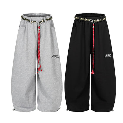 Rope Drawstring Curved Wide Leg Sweatpants WN25708