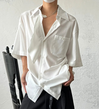 Asymmetrical Patchwork Short Sleeve Shirt WN19941