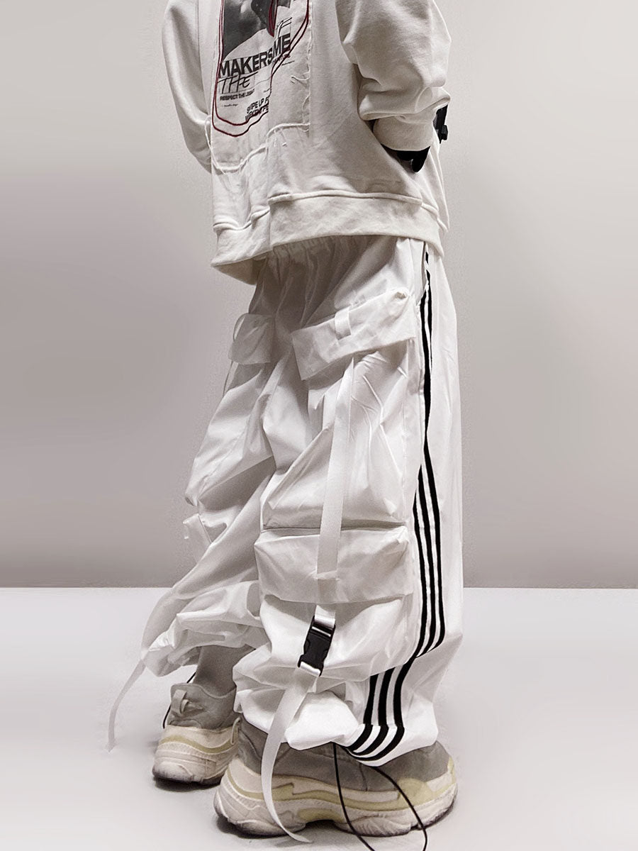 Three Stripe Multi Pocket Elastic Hem Wide Leg Cargo Pants WN24000